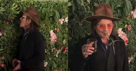 Johnny Depp POŻERA ŚCIANKĘ ZE SZTUCZNYCH ROŚLIN! Po prostu zgłodniał? (WIDEO)