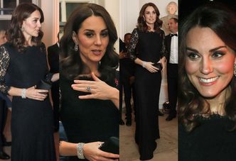 Księżna Kate chowa brzuszek pod czarnymi koronkami (ZDJĘCIA)