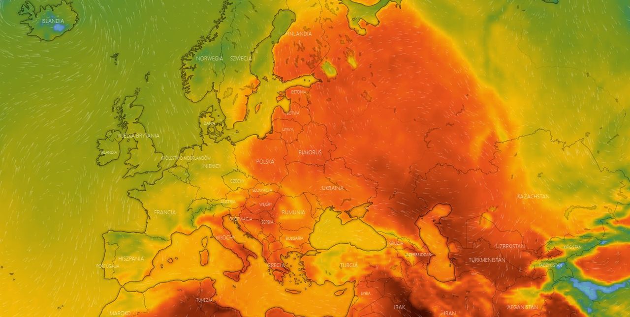 Mapa upałów w Europie - czerwiec 2021