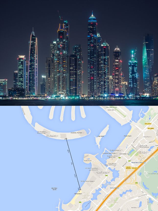 Olympus OM-D E-M10 + 14-42/3.5-5.6, Dubai Marina widziana z falochronu palmy Jumeirah