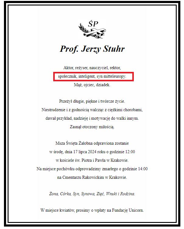 Nekrolog Jerzego Stuhra
