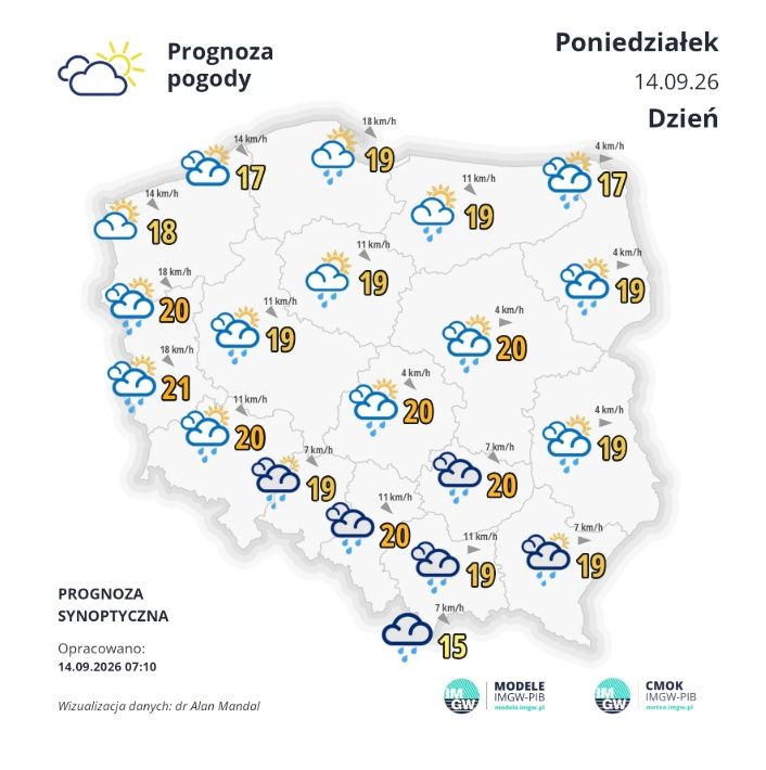 Prognoza pogody na poniedziałek