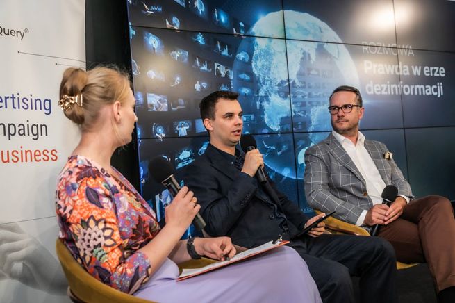 Marcel Kiełtyka, członek zarządu Stowarzyszenia Demagog oraz Paweł Prus