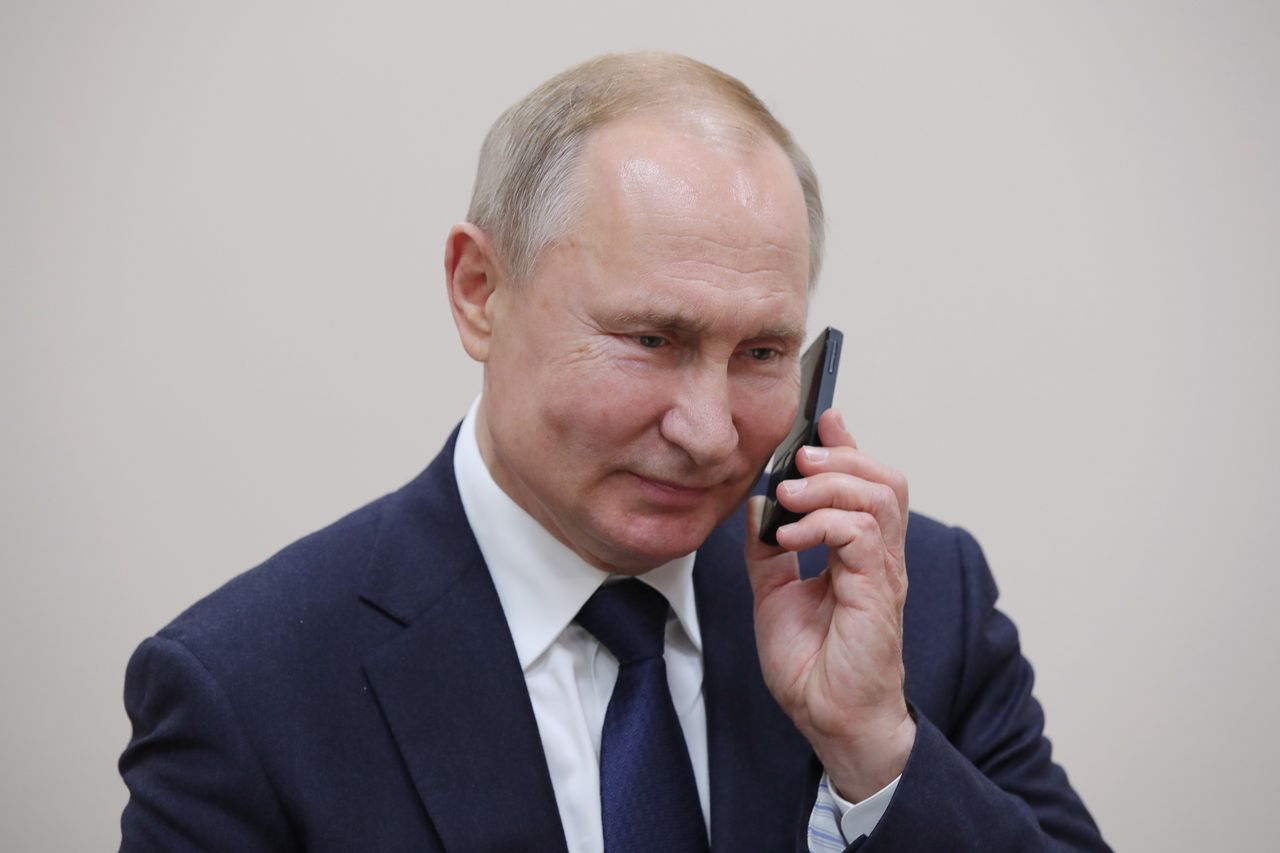 ADYGEA, RUSSIA - DECEMBER 23, 2019: Russia's President Vladimir Putin talks on the phone with 10-year-old boy Andrei Kochetkov from Stavropol Territory, whose wish to travel to Krasnaya Polyana was fulfilled as part of the Tree of Wishes project organized by the Kremlin. The President chose the boy's card with a wish during the International Volunteer Forum in Sochi on December 5, 2019; Andrei Kochetkov, an ill 10-year-old boy, dreamed to travel to Krasnaya Polyana and Sochi's Olympic Park. Mikhail Klimentyev/Russian Presidential Press and Information Office/TASS (Photo by Mikhail Klimentyev\TASS via Getty Images)