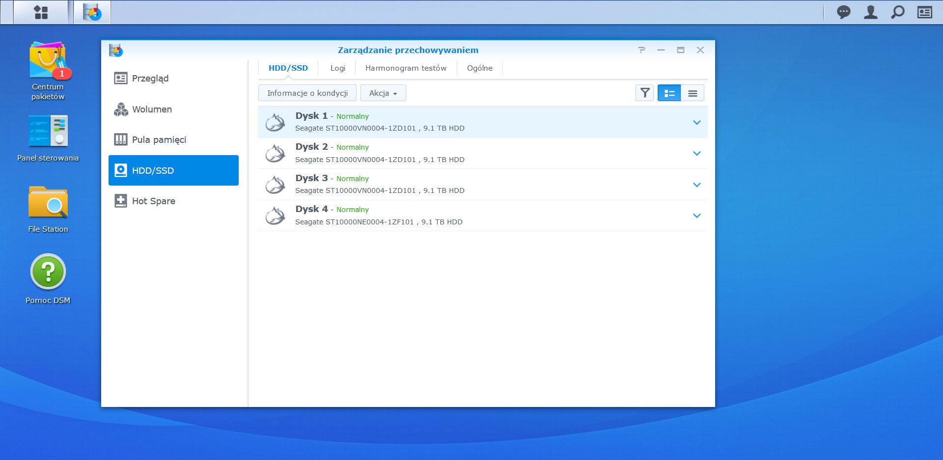 Lista dysków IronWolf w 4-zatokowym NAS-ie Synology