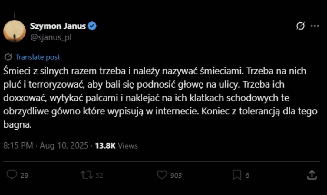 Screeny wpisów Szymona Janusa. 