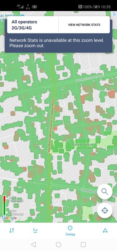 OpenSignal, mapa zasięgu