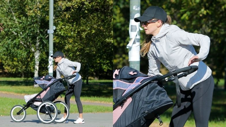 Anna Lewandowska biega po Polu Mokotowskim z Laurą w wózku