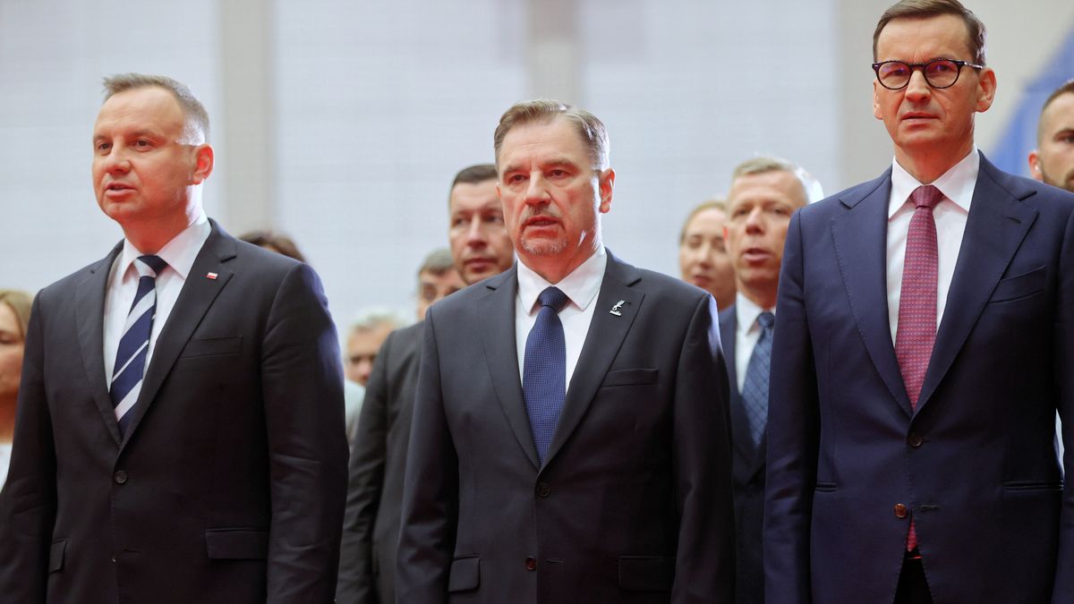 Prezydent Andrzej Duda, szef Solidarności Piotr Duda i premier  Mateusz Morawiecki