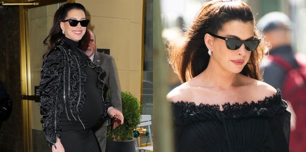 Ciężarna 43-letnia Anne Hathaway opuszcza nowojorski hotel i eksponuje wielki brzuch w czarnej kreacji (ZDJĘCIA)