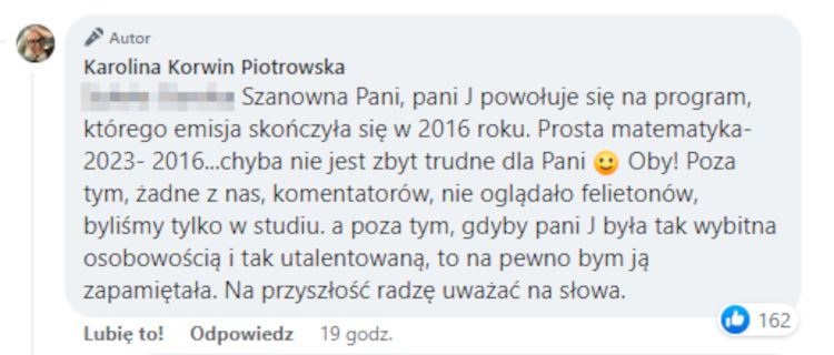 Odpowiedź Karoliny Korwin Piotrowskiej