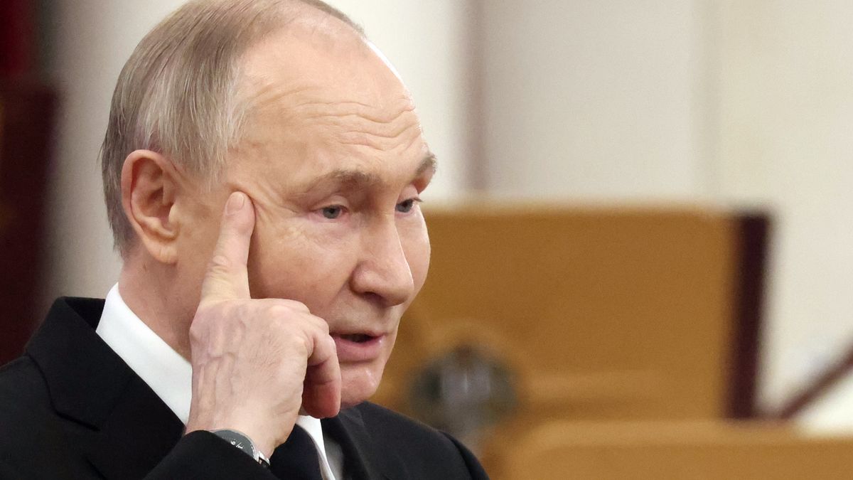 SAINT PETERSBURG, RUSSIA - FEBRUARY 19: (RUSSIA OUT) Russian President Vladimir Putin gestures during the concert, marking the anniversary of his former chief Anatoly Sobchak, February 19, 2025, in Saint Petersburg, Russia. Putin is having a one-day trip to Saint Petersburg to visit a plant of drones and to attend the events, marking the anniversary of first Saint Petersburg's Mayor Anatoly Sobchak TR. (Photo by Contributor/Getty Images)