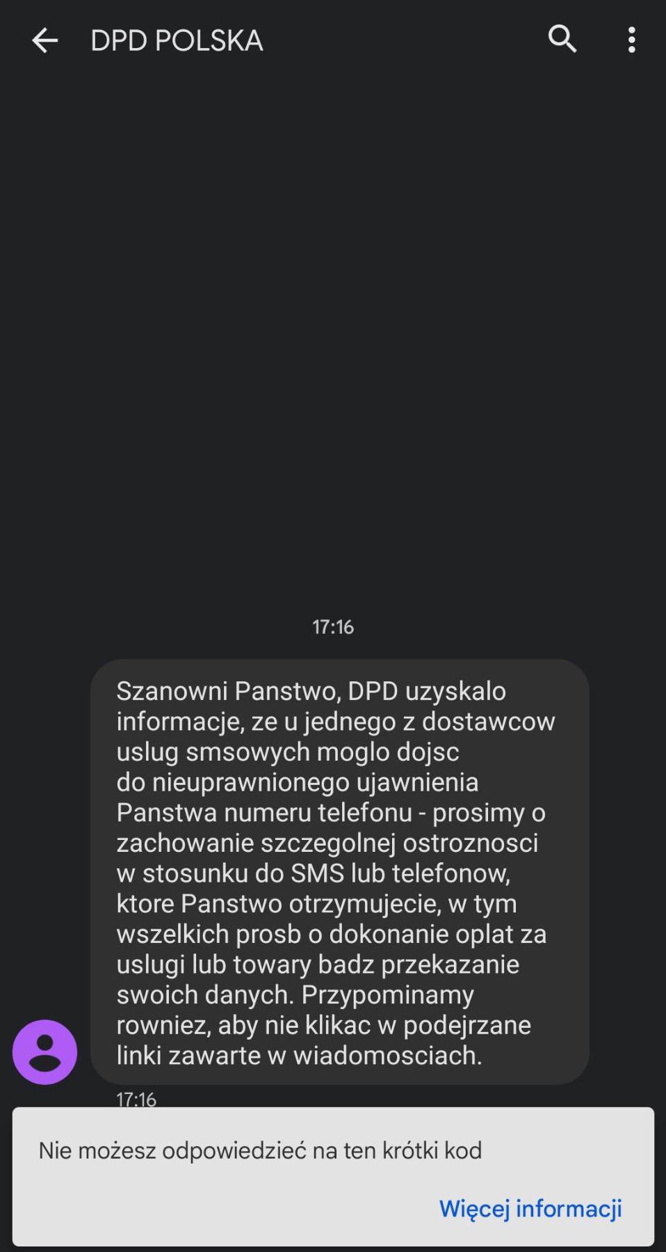 SMS od DPD. Informacja o zagrożeniu dla klientów.