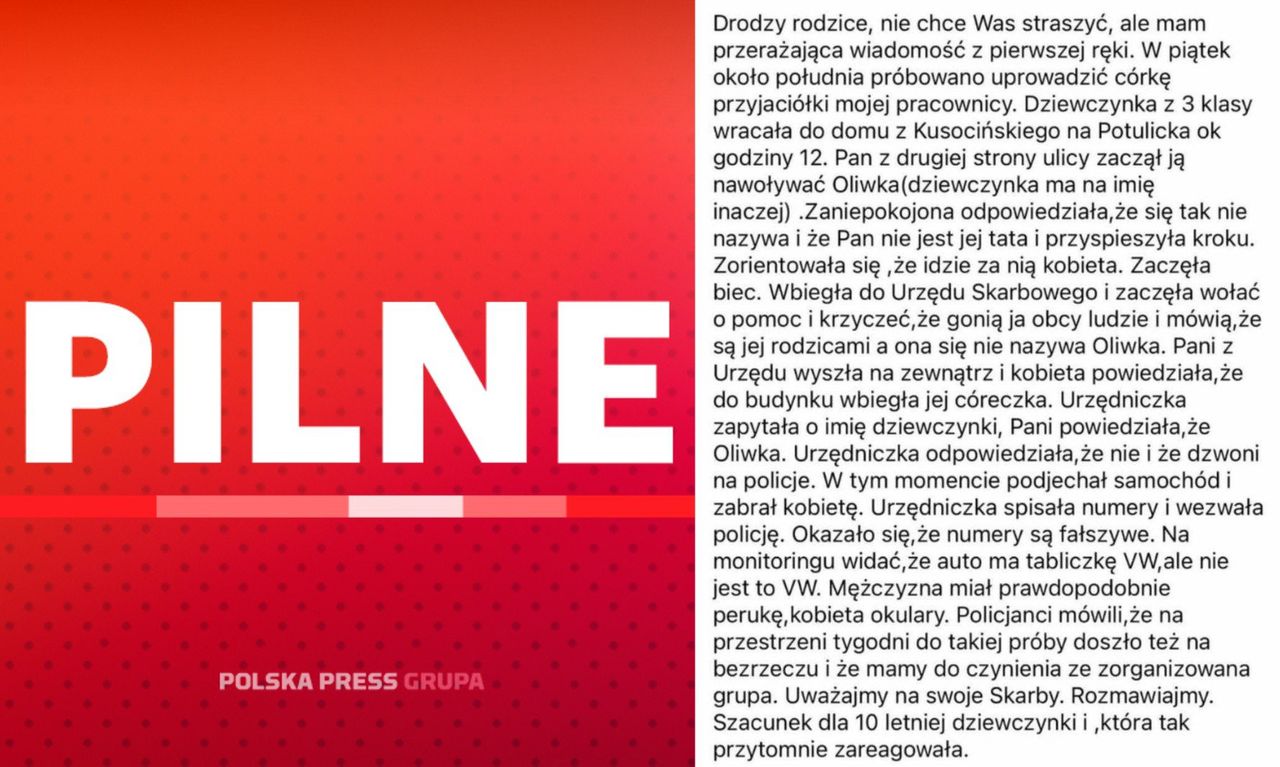 Niepokojący wpis o próbie porwania dziecka w Szczecinie krąży po sieci. Czekamy na informacje z policji