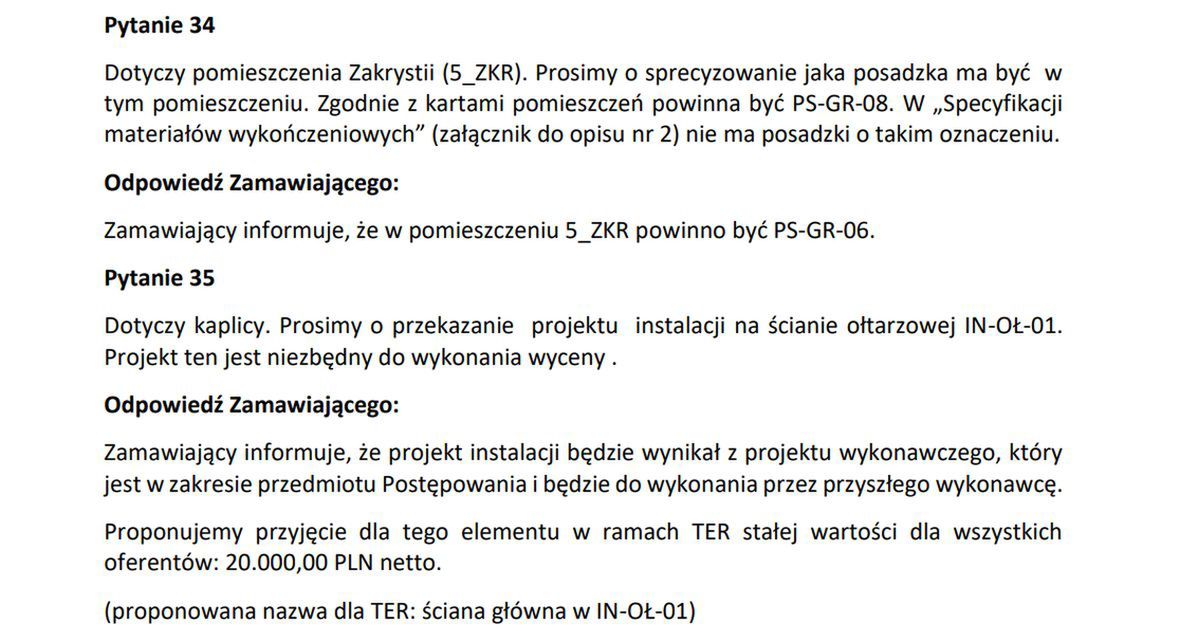 Odpowiedzi MPiT na pytania wykonawców do Specyfikacji Istotnych Warunków Zamówienia
