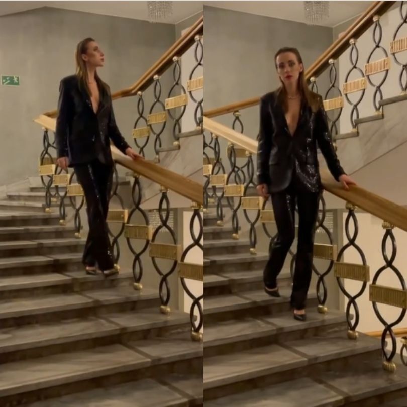 Wystrojona Marianna Schreiber pozuje w Operze Narodowej