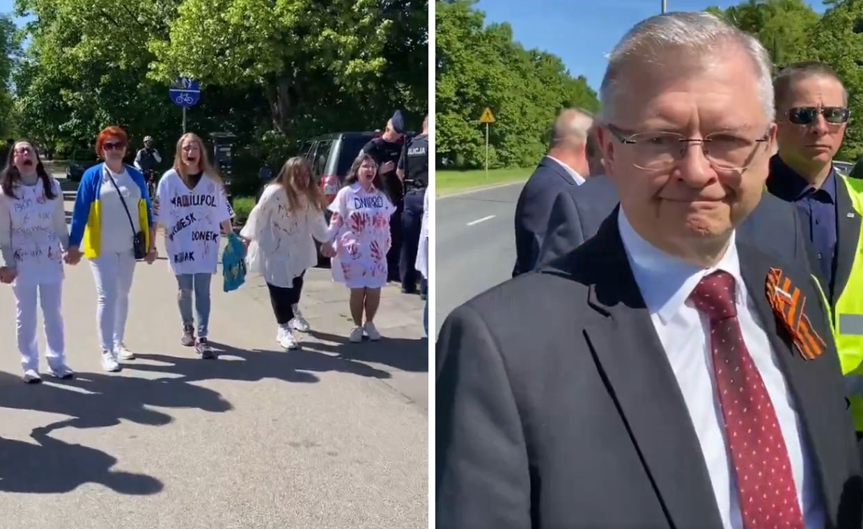 At the Mausoleum of Soviet Soldiers Cemetery in Warsaw's Ochota, a group of Ukrainian women was waiting for the Russian ambassador Sergey Andreyev.