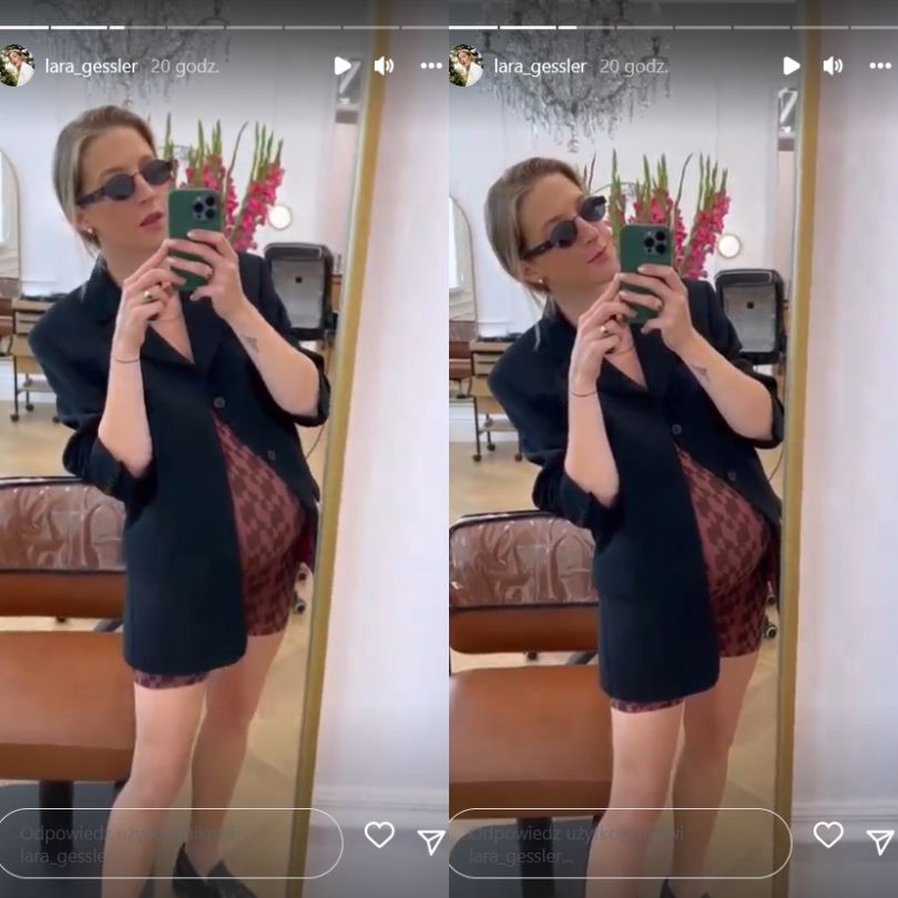 Lara Gessler eksponuje ciążowy brzuch u fryzjera
