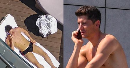 Lewandowski w samych kąpielówkach wyleguje się na tarasie w Soczi (FOTO)
