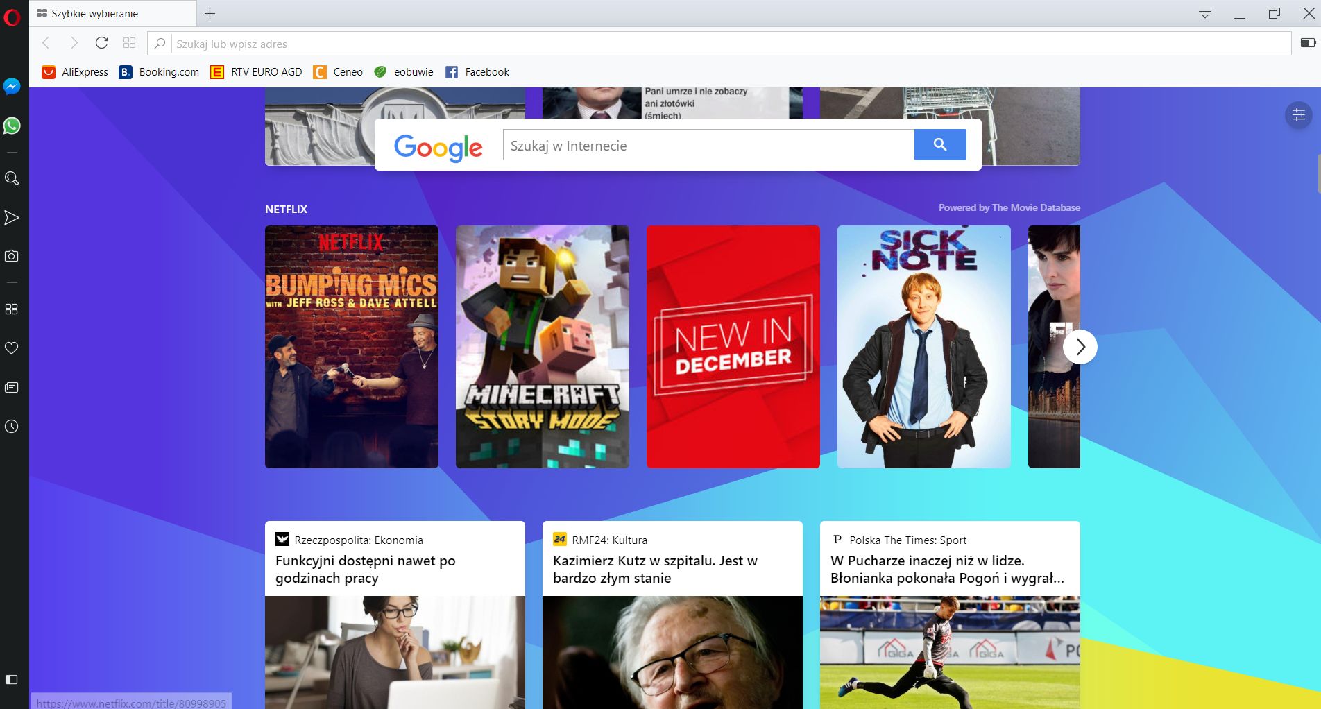 Panel z reklamami seriali na Netfliksie.