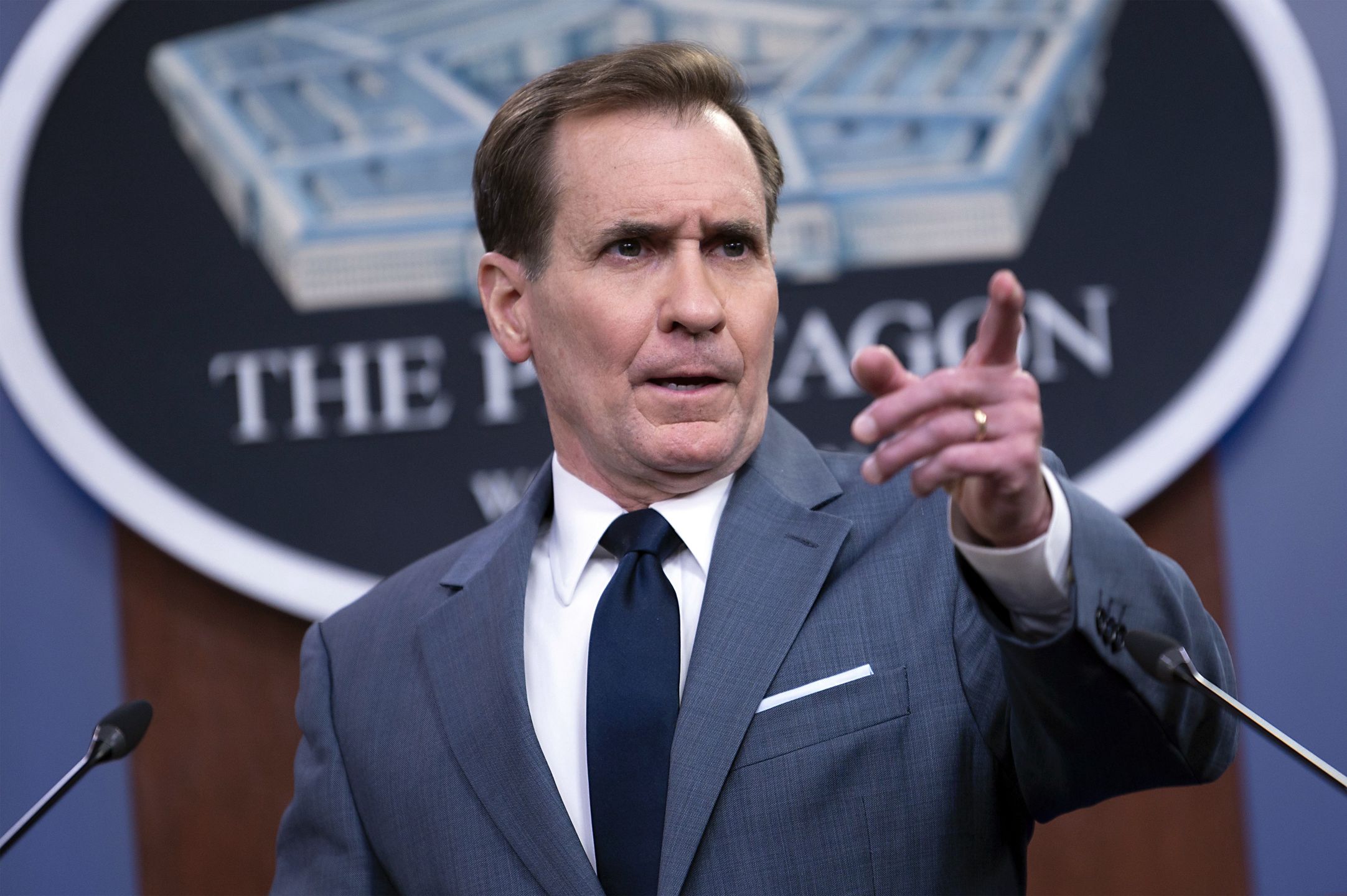 Pentagon Announces More U.S. Troops Deployed to NATO
February 23, 2022, Arlington, VA, United States of America: Pentagon Press Secretary John Kirby responds to a question during a press briefing at the Pentagon, February 23, 2022 in Arlington, Virginia.,Image: 664518814, License: Rights-managed, Restrictions: , Model Release: no, Credit line: Lisa Ferdinando/Dod / Zuma Press / Forum
Lisa Ferdinando/Dod / Zuma Press / Forum
John, Kirby, press, secretary, spokesman, conference, media, news, briefing, reporters, photographers, cameras, television, Pentagon, military, armed, forces, Ukraine, Russia, crisis, NATO, Ukrainian, defence, defense, maskless, COVID-19, coronavirus, pandemic, politics, politician, political, Arlington, Virginia, Washington, USA, America, United, States, American, standing, stands, indoors, inside, diplomacy, international, relations, foreign, policy, strategic, partnership, affairs, portrait, half-length, horizontal, DOD, zho, handout, public, domain, ho, zhandout, John.Kirby_20220223_111.jpg, Press, 20220223_zaa_p138_009.jpg