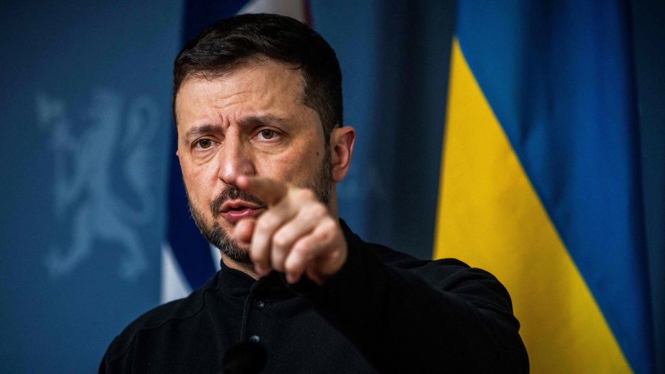 TemporaryUkrainian President Volodymyr Zelensky gestures as he addresses a press conference with the Norwegian Prime Minister in the government's representative building in Oslo, Norway on March 20, 2025. (Photo by Ole Berg-Rusten / NTB / AFP) / Norway OUTOLE BERG-RUSTEN