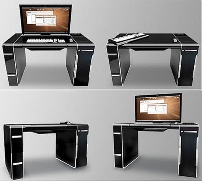 Luksusowe biurko z wbudowanym zestawem komputerowym