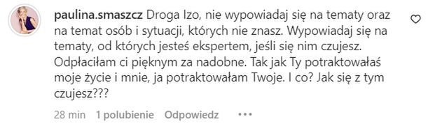 Paulina Smaszcz - odpowiedź dla Izabeli Janachowskiej