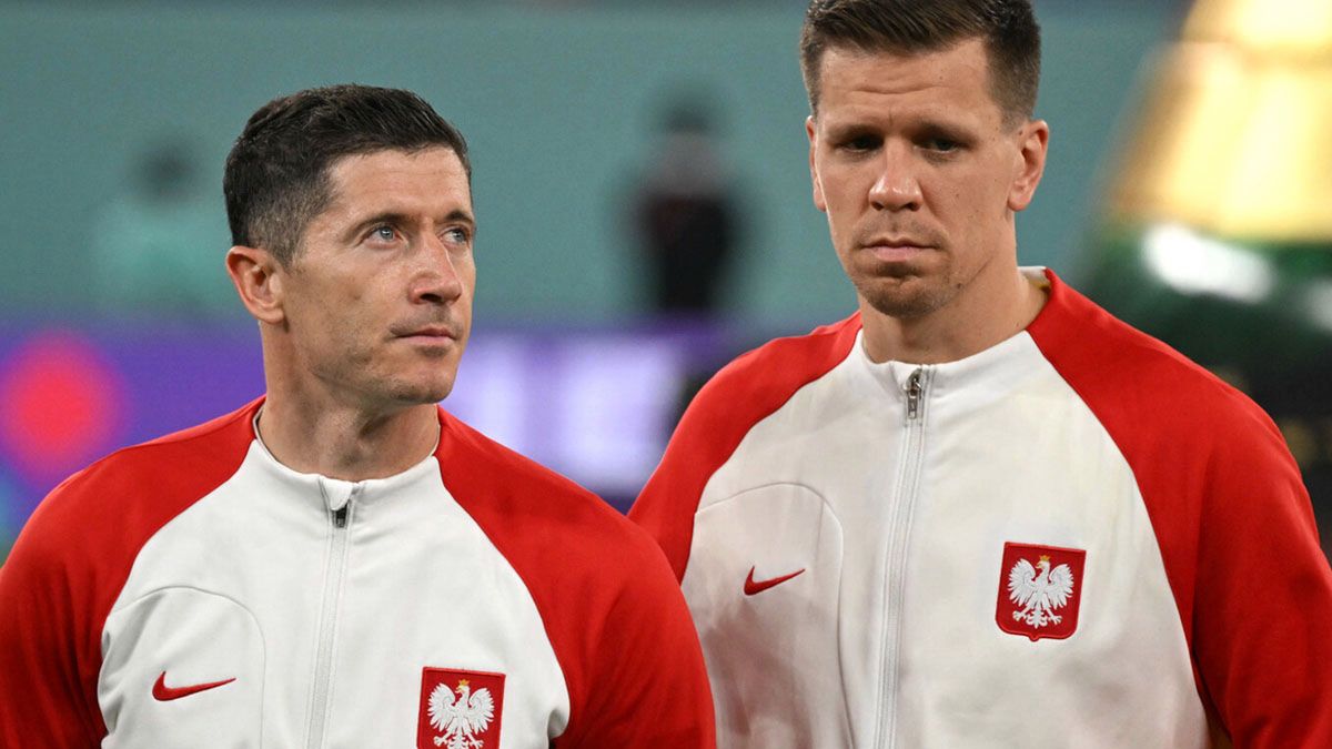 Robert Lewandowski i Wojciech Szczęsny na meczu Polska-Meksyk na Mundialu 2022