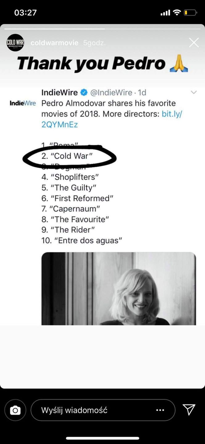 Pedro Almodovar ocenił "Zimną Wojnę"