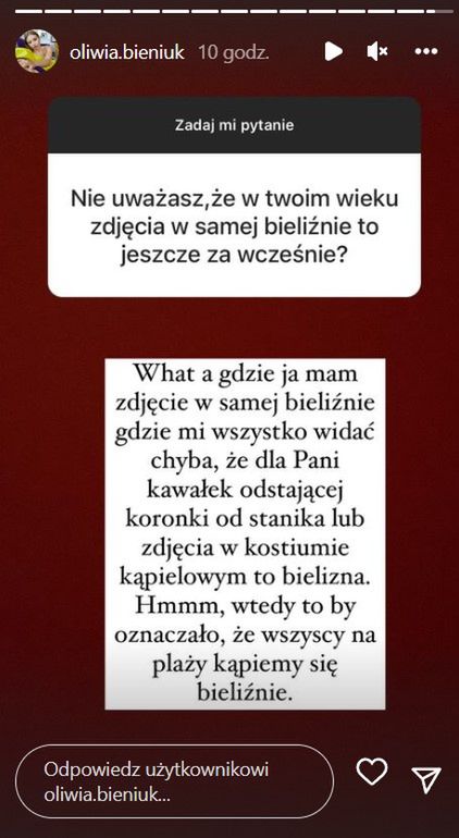 Oliwia Bieniuk o odważnych zdjęciach