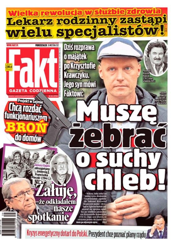 Krzysztof Krawczyk junior na okładce Faktu