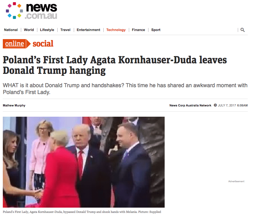 Zagraniczne media o geście Agaty Dudy wobec Donalda Trumpa