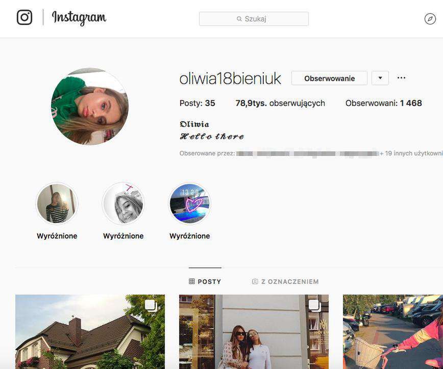 Oliwia Bieniuk na Instagramie