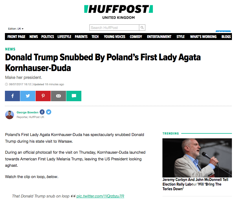 Zagraniczne media o geście Agaty Dudy wobec Donalda Trumpa