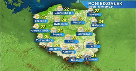 Na wschodzie kraju będzie pogodnie. Poza tym możliwe opady deszczu i burze