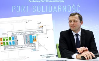 Centralny Port Komunikacyjny.  Pokazano wstępny plan budowy megalotniska