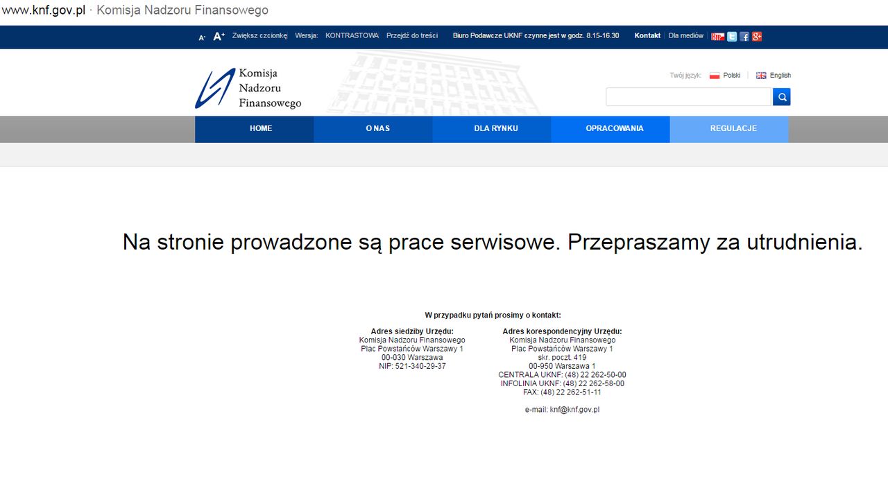 Strona KNF nie działa – efekt ataku na polskie banki?