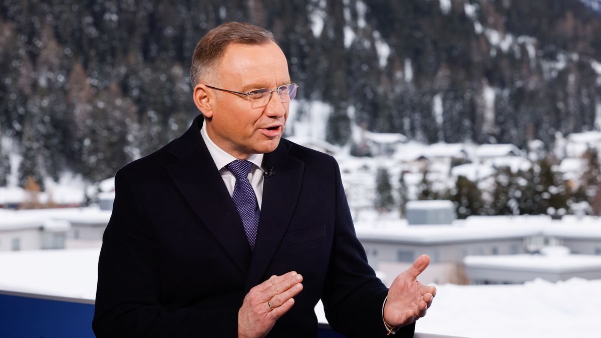 Andrzej Duda, Poland's president, during a Bloomberg Television interview on day two of the World Economic Forum (WEF) in Davos, Switzerland, on Wednesday, Jan. 17, 2024. The annual Davos gathering of political leaders, top executives and celebrities runs from January 15 to 19. Photographer: Stefan Wermuth/Bloomberg via Getty Images