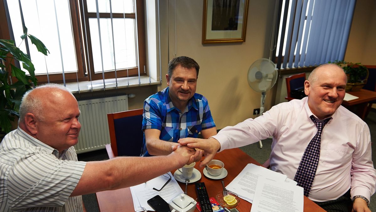 Na zdj. Przewodniczący Komisji Krajowej NSZZ "Solidarność" Piotr Duda, <br>przewodniczący OPZZ Jan Guz <br>oraz przewodniczący Forum ZZ Tadeusz Chwałek<br>