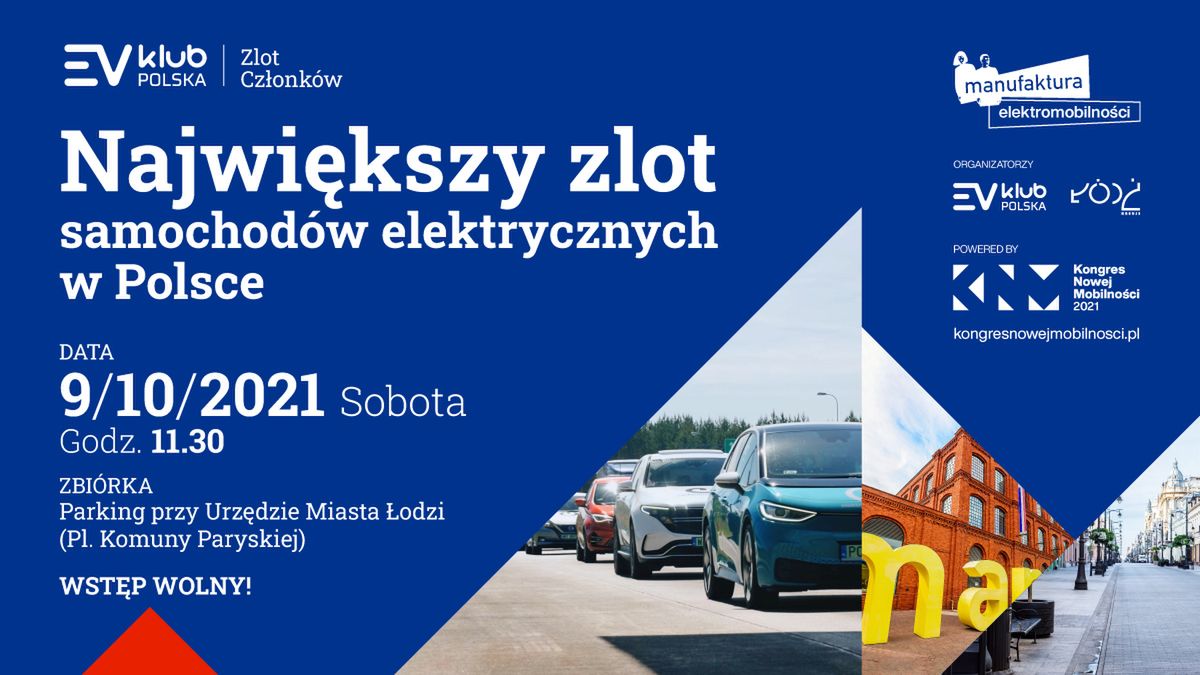 Największy zlot właścicieli samochodów elektrycznych  w Polsce odbędzie się w Łodzi