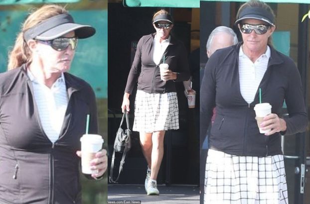 Zmęczona grą w tenisa Caitlyn Jenner idzie z kawą do auta (FOTO)