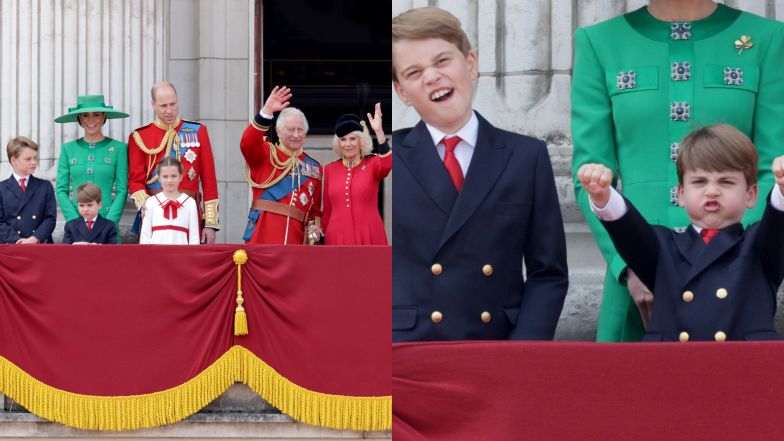 Royalsi pozdrawiają z balkonu Pałacu Buckingham. Książę Louis dokazywał, ale już nie sam. Dołączył do niego George (ZDJĘCIA)