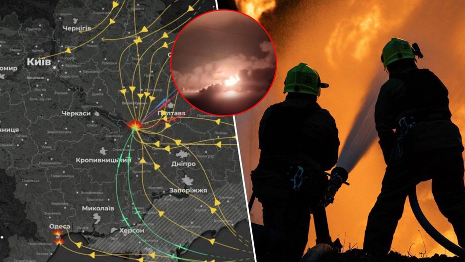 Po lewej: trajektorie lotu dronów. Po prawej: skutki ataku