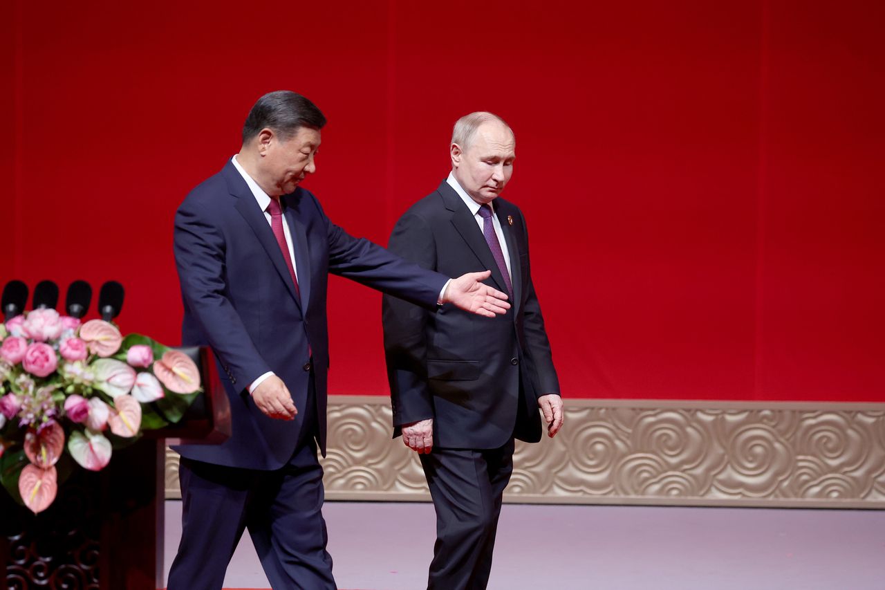 Russian dictator Vladimir Putin during a visit to Chinese leader Xi Jinping