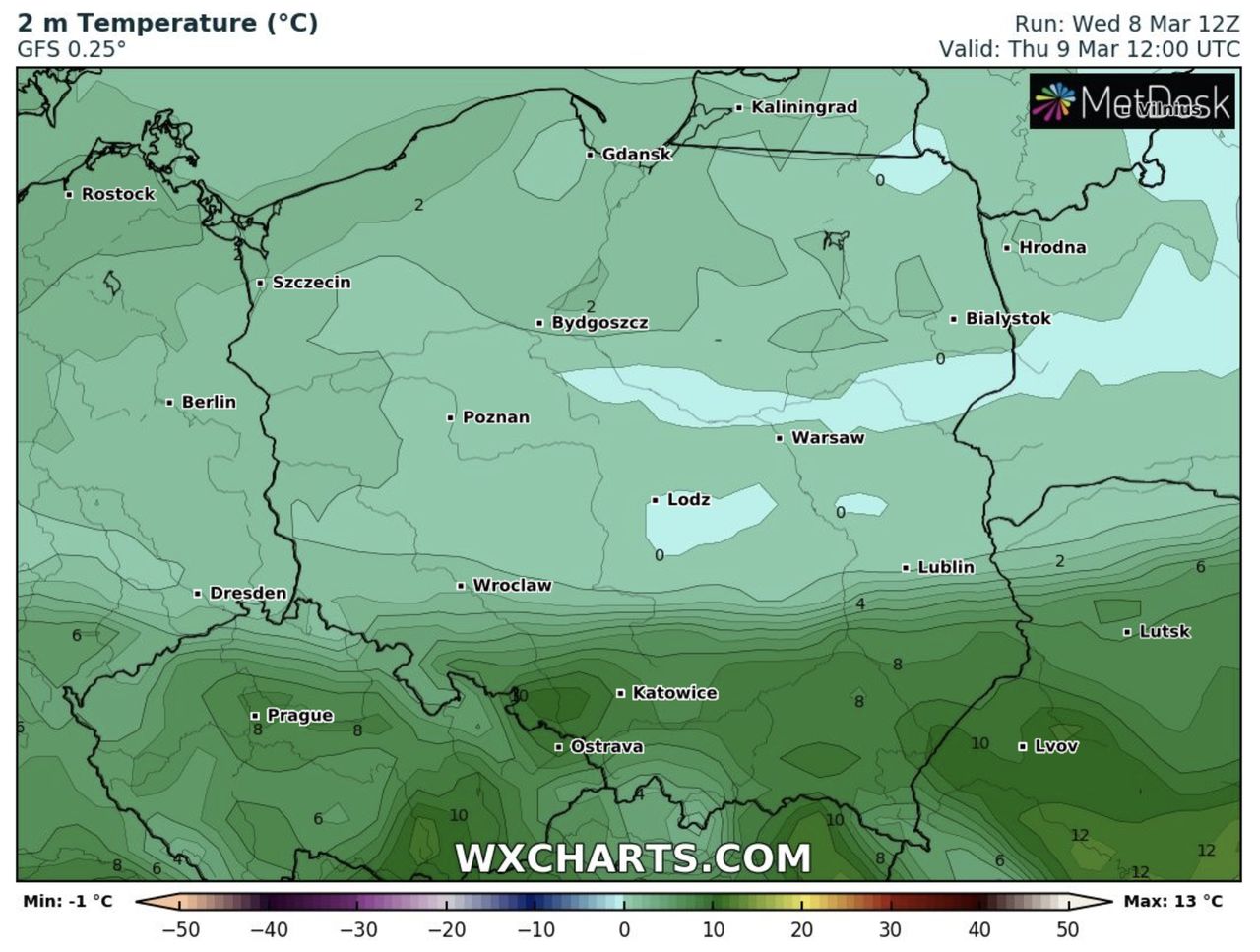 Pogoda na czwartek. Na mapie prognoza temperatur