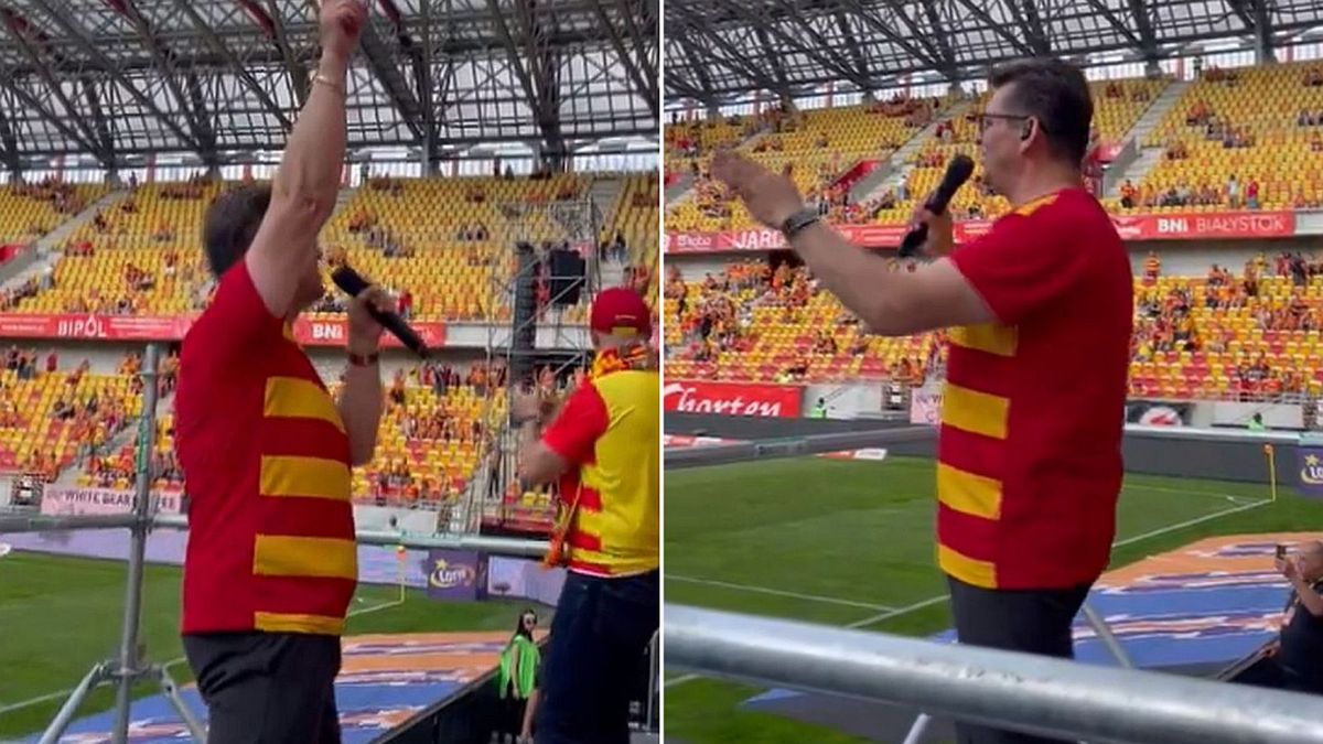 Twitter / x.com/jakubklyszejko / Na zdjęciu: Zenon Martyniuk na stadionie w Białymstoku