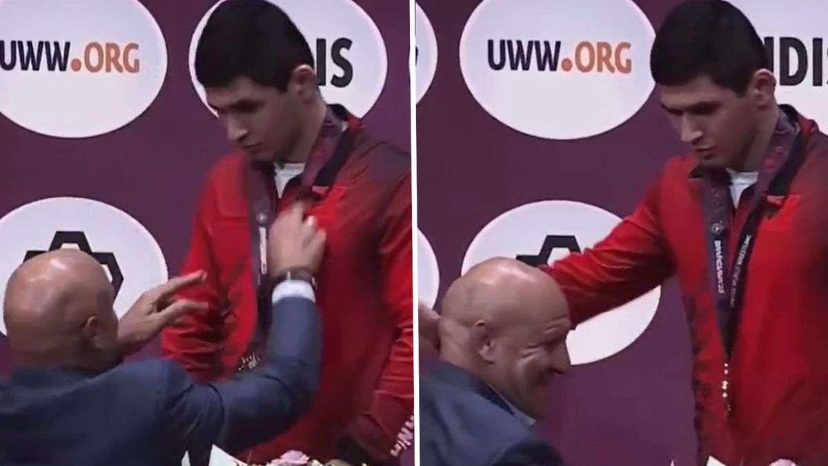 Twitter / SVTV NEWS / Incydent podczas ceremonii medalowej mistrzostw Europy