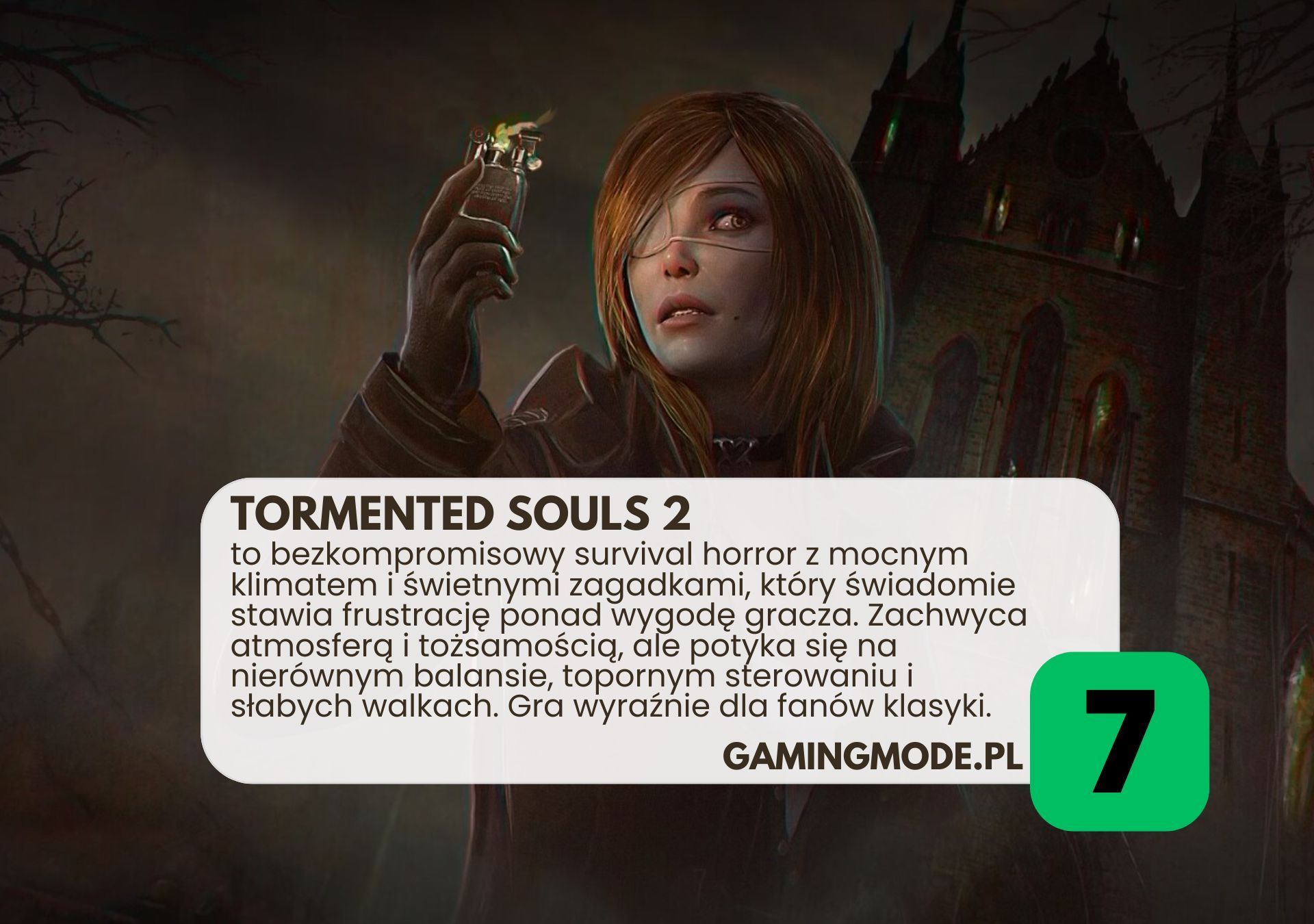Tormented Souls 2 to bezkompromisowy survival horror z mocnym klimatem i świetnymi zagadkami, który świadomie stawia frustrację ponad wygodę gracza. Zachwyca atmosferą i tożsamością, ale potyka się na nierównym balansie, topornym sterowaniu i słabych walkach. Gra wyraźnie dla fanów klasyki.