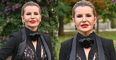 Mroczna Joanna Racewicz pozuje z krwistą szminką na ustach. Udana stylizacja? (ZDJĘCIA)